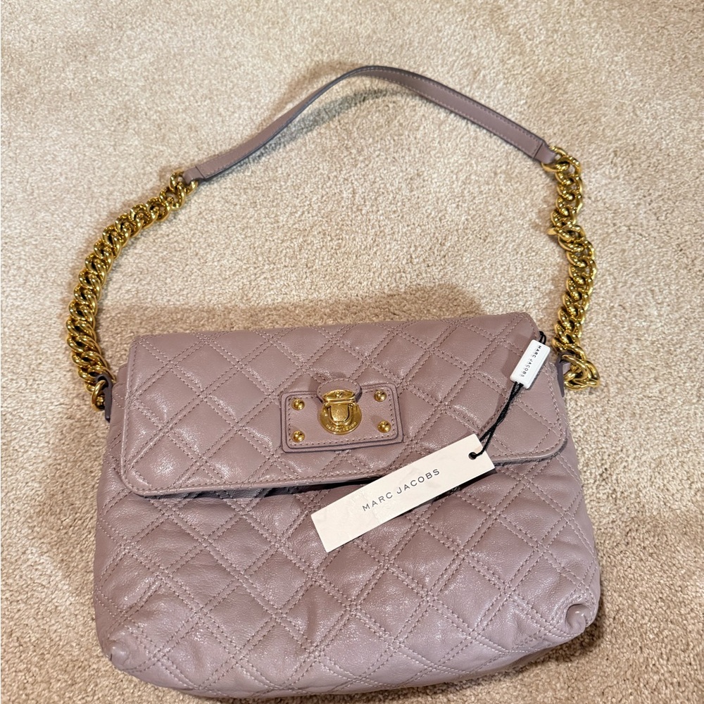 Marc Jacobs The large single Quilted Leather Shoulder Bag - Grey Rose